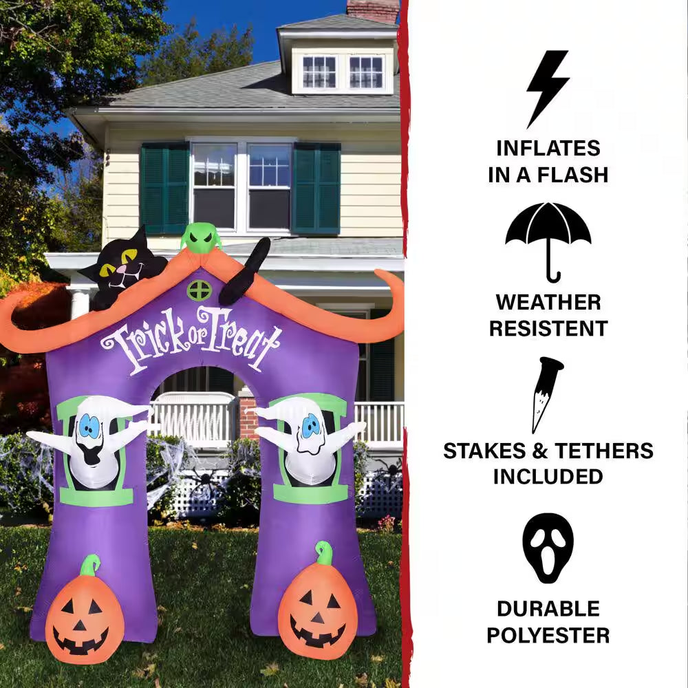 9 Ft. Inflatable Pre-Lit Trick or Treat Walkway Arch with Black Cat, Jack-O-Lantern and Ghost