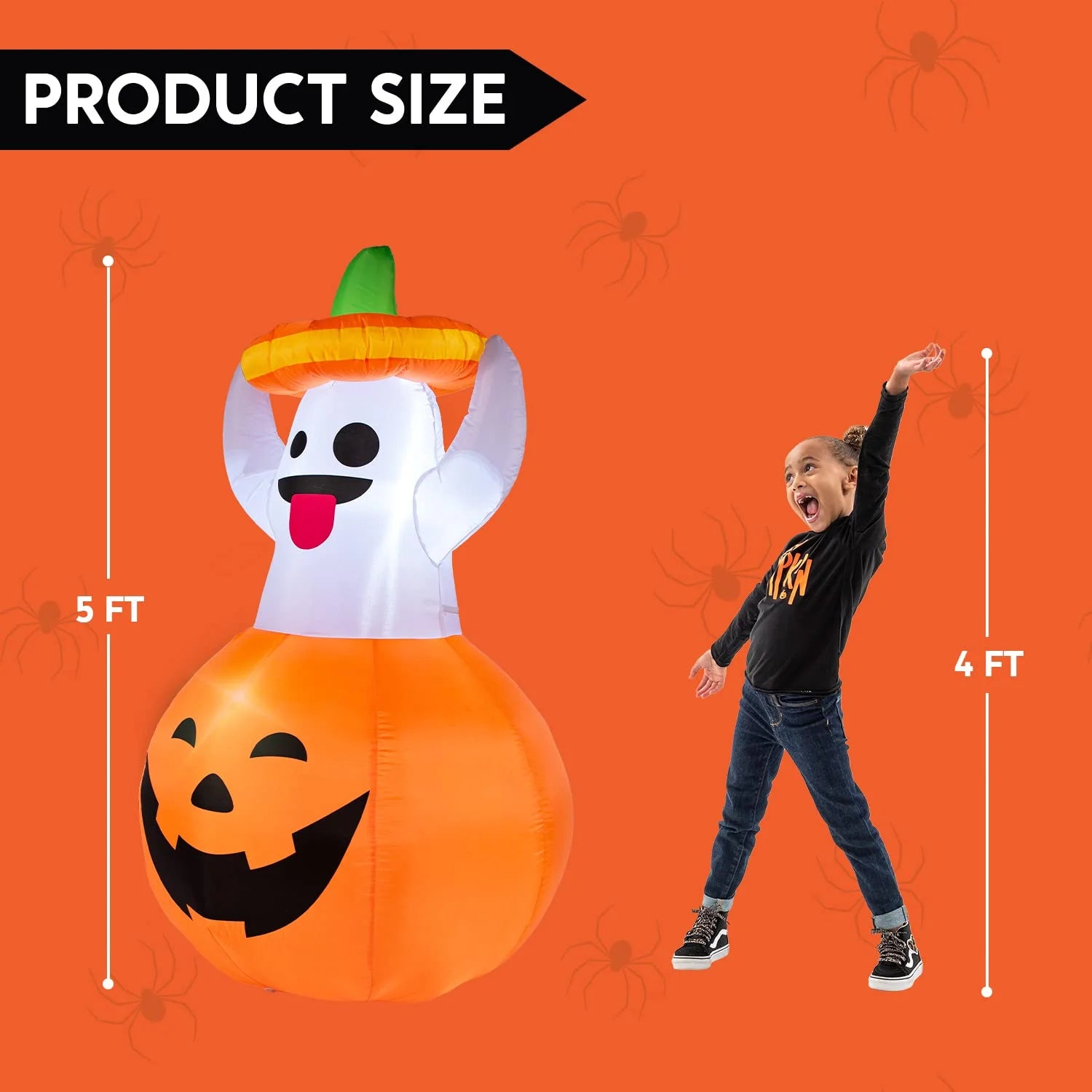 5 FT Halloween Inflatables Light up Pumpkin Ghosts Halloween Inflatables Outdoor Decorations,Blow up Halloween Yard Decorations