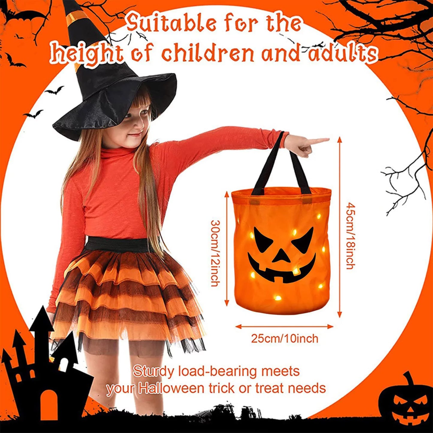 Candy Bags with LED Light Trick or Treat Bags Party Bags with Grimace Multipurpose Reusable Bucket for Kids Supplies Favors