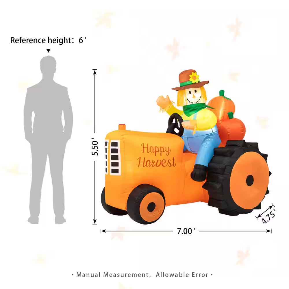 7 Ft. Fall Lighted Inflatable Tractor Decor