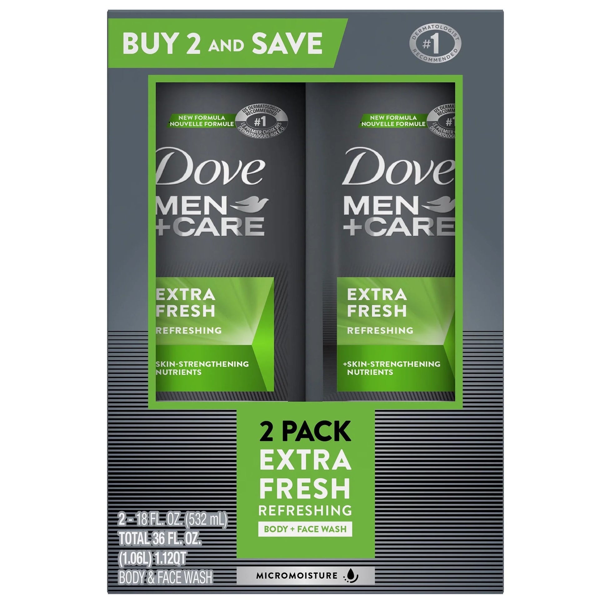 Extra Fresh Refreshing Hydrating Men'S Face & Body Wash All Skin Twin Pack, 18 Oz