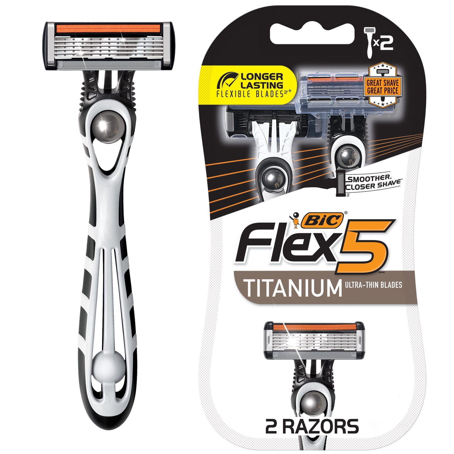 Flex 5 Disposable Razors for Men, Shaving Razors with 5 Blades, 2 Count