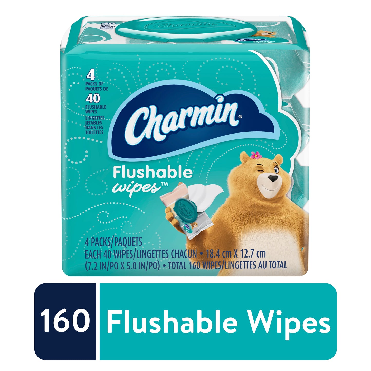 Flushable Wipes, 4 Packs, 40 Wipes per Pack, 160 Total Wipes