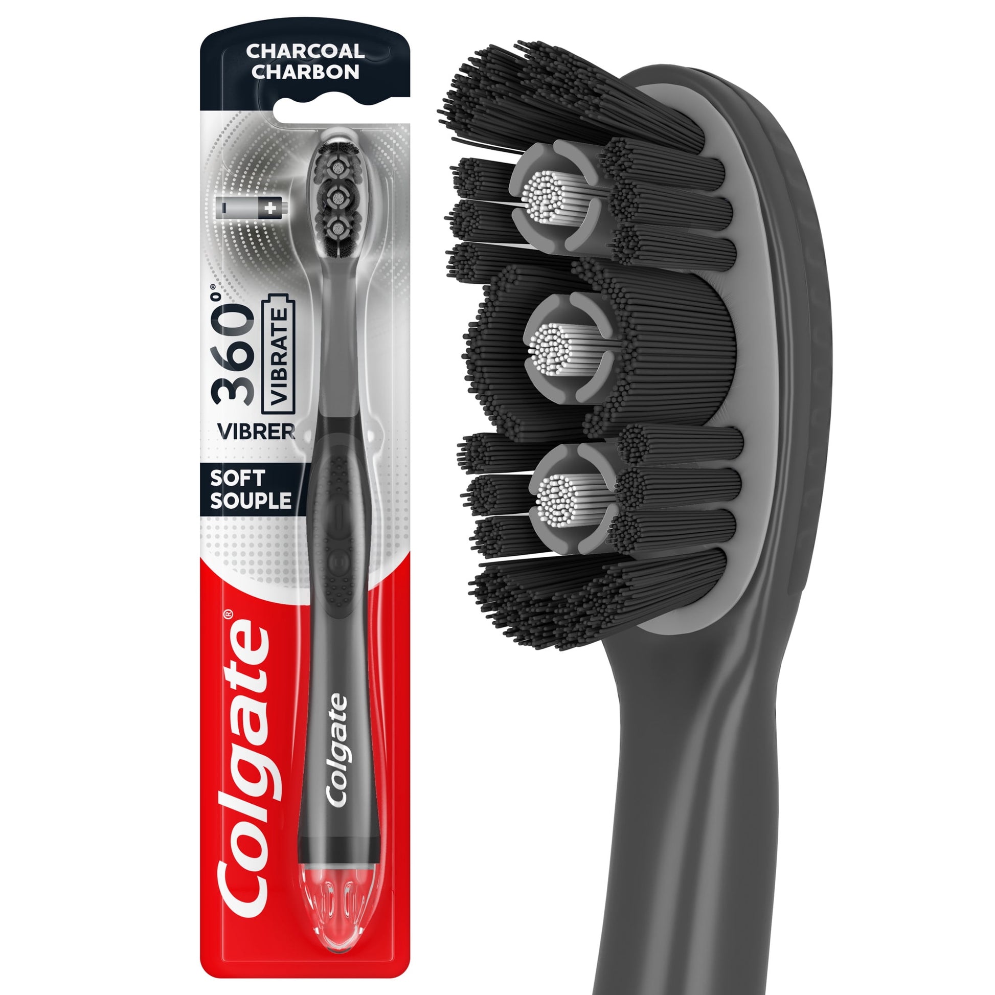 360 Vibrate Charcoal Battery Operated Toothbrush, 1 AAA Battery Included