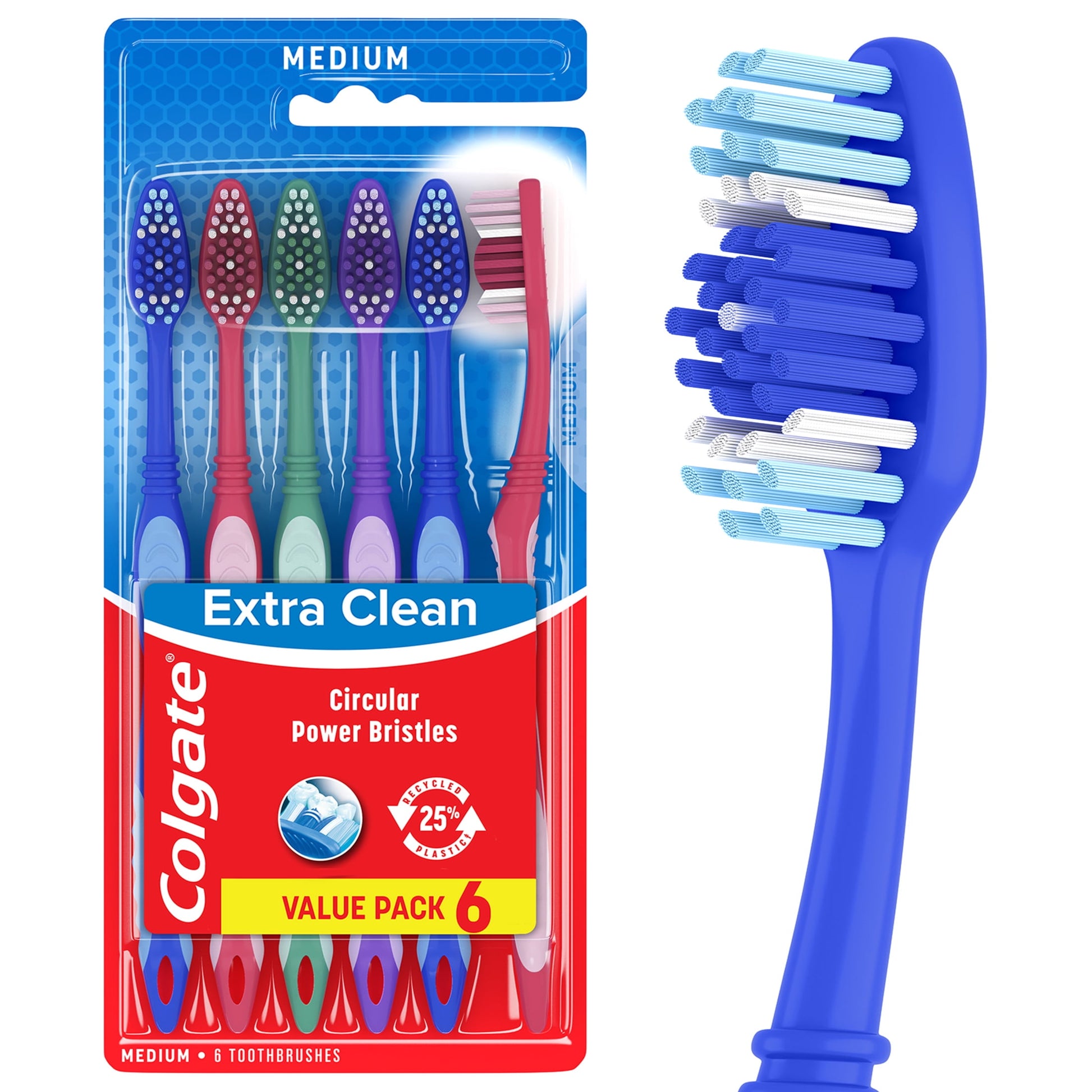 Extra Clean Toothbrush, Medium Bulk Toothbrush Pack, 6 Pack