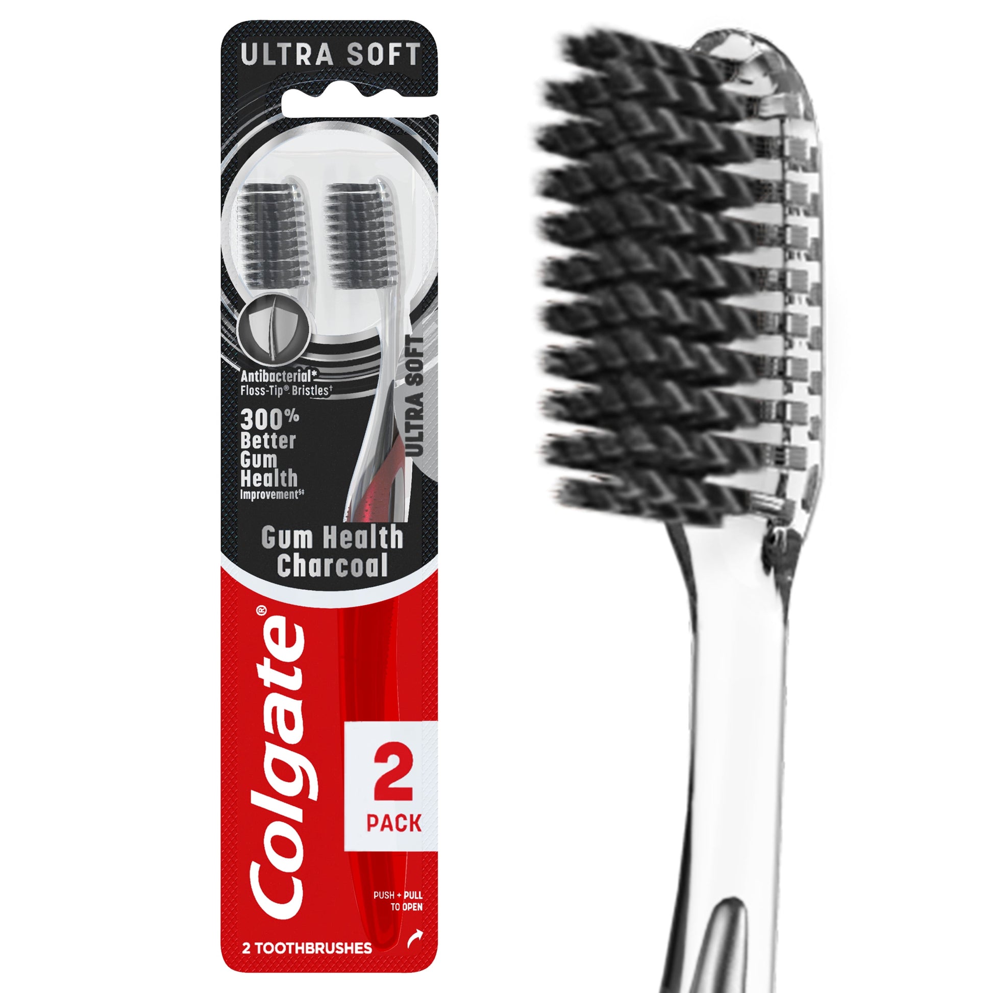 Gum Health Adult Manual Charcoal Toothbrush, Ultra Soft Toothbrush, 2 Pack