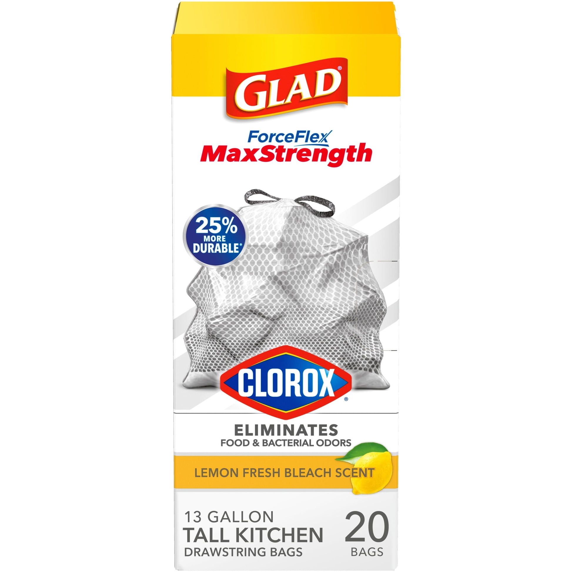 Forceflex Maxstrength with Clorox 13 Gallon Kitchen Trash Bags, Lemon Fresh Bleach, 20 Bags