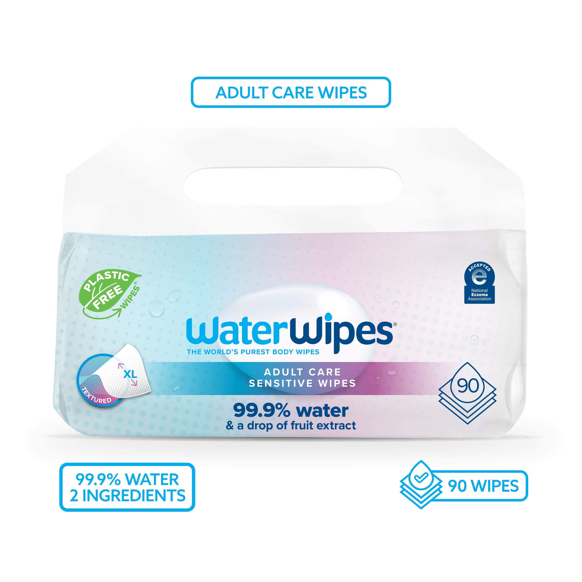 Adult Care Sensitive Wipes, 99.9% Water Based Wipes, 3 Resealable Packs (90 Wipes)