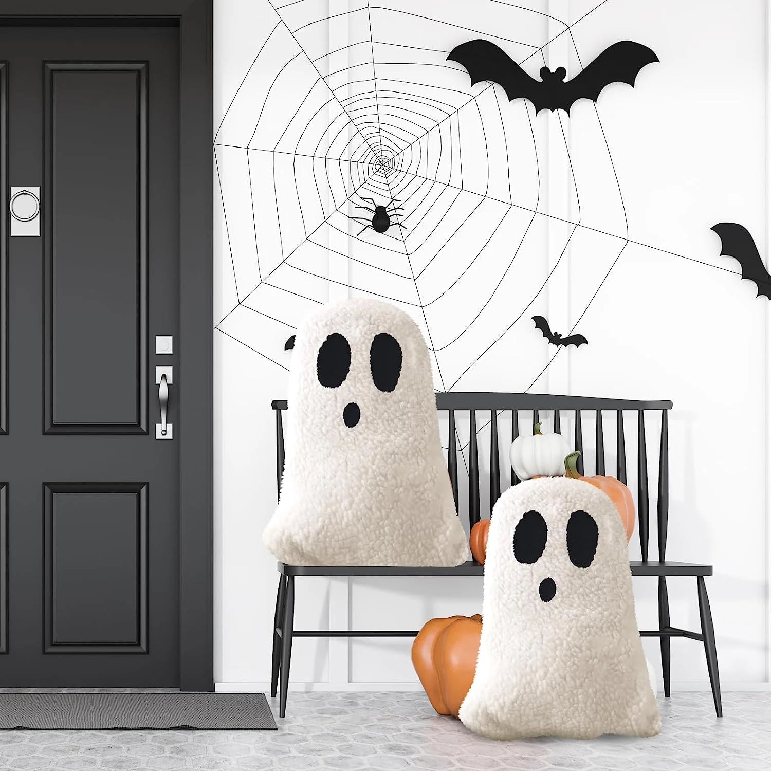 2 Pcs Halloween Throw Pillows Decorative Spooky Pillows for Sofa Bed Couch Stuffed Halloween Pillow for Party Outdoor Home Decorations Ghost Decor Cushion (11.81 X 7.87 Inch)