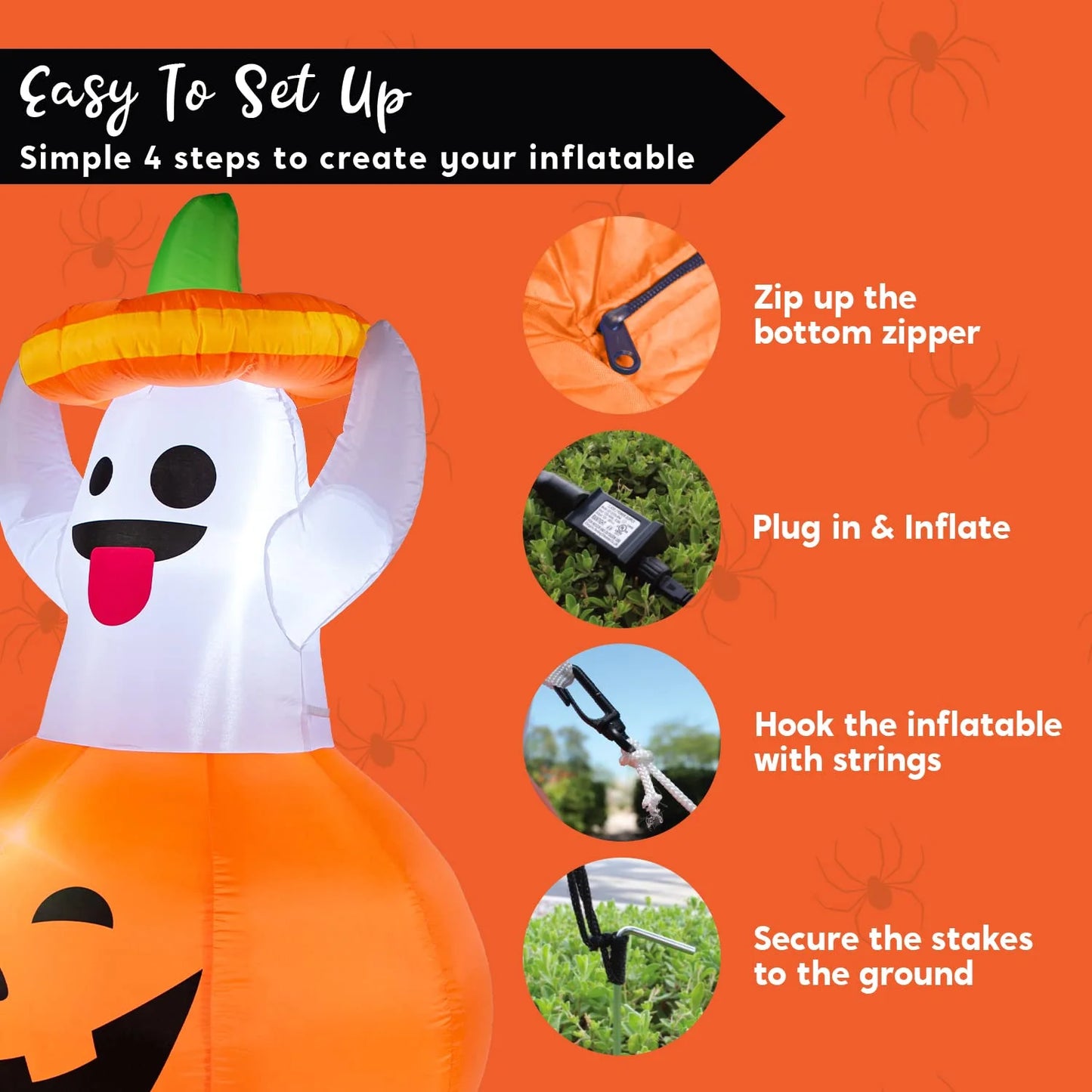 5 FT Halloween Inflatables Light up Pumpkin Ghosts Halloween Inflatables Outdoor Decorations,Blow up Halloween Yard Decorations