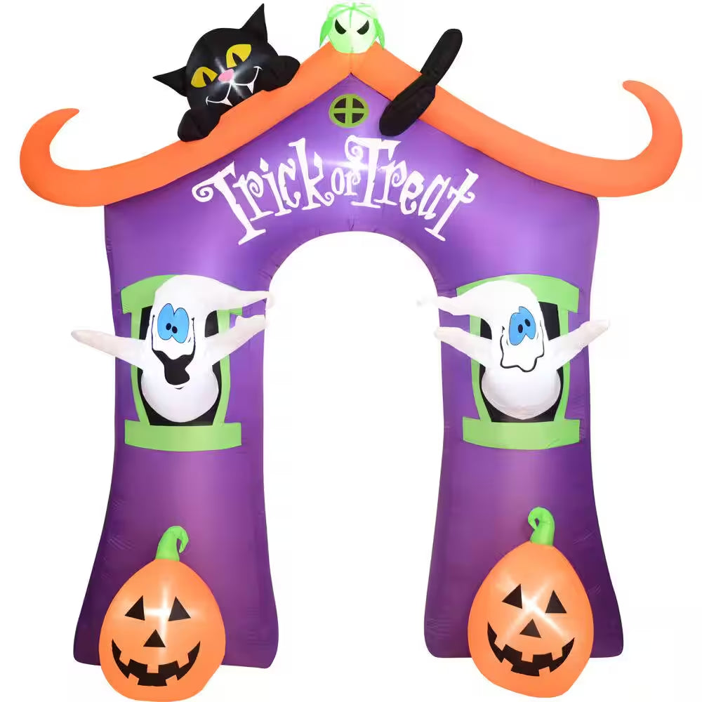 9 Ft. Inflatable Pre-Lit Trick or Treat Walkway Arch with Black Cat, Jack-O-Lantern and Ghost