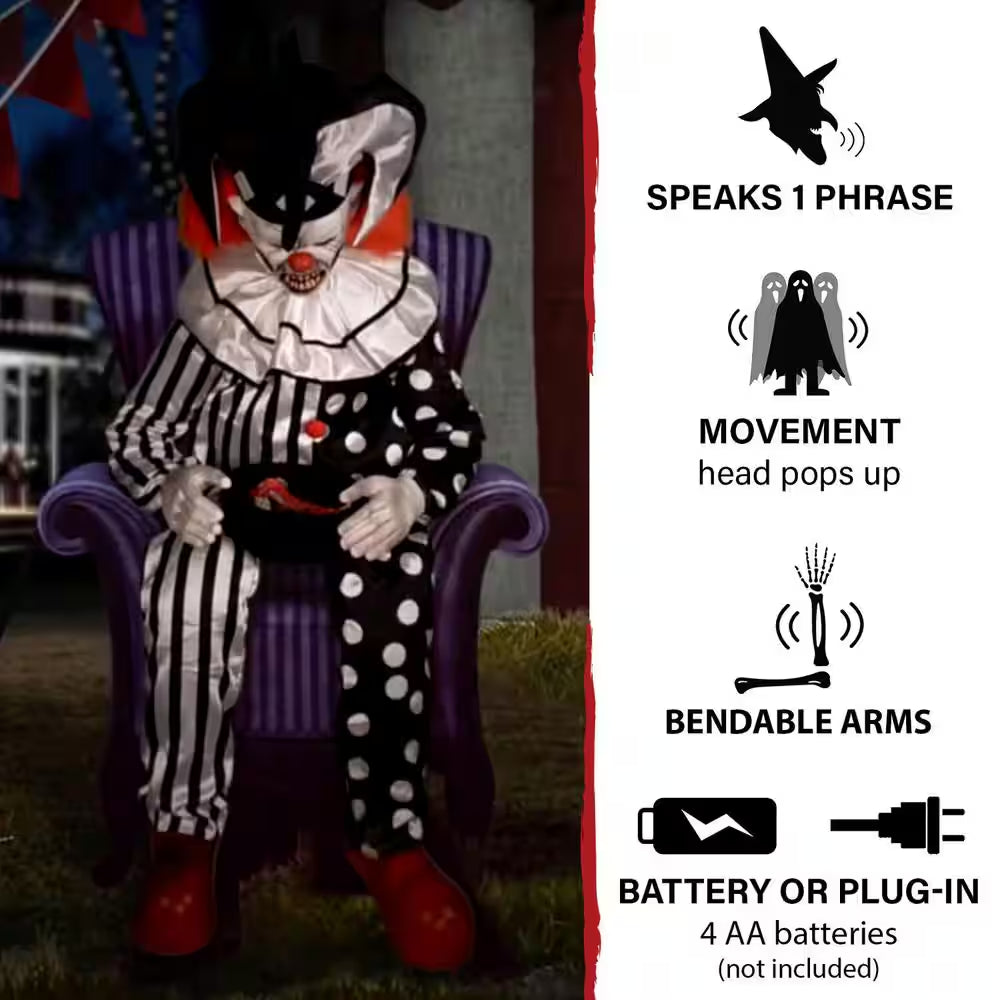 Hartley the Sitting Scare Clown by Tekky, Premium Talking Halloween Animatronic, Plug-In or Battery