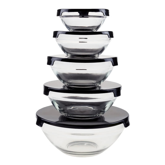 Glass Food Storage Containers with Snap Lids- 10 Piece Set by  (Black)