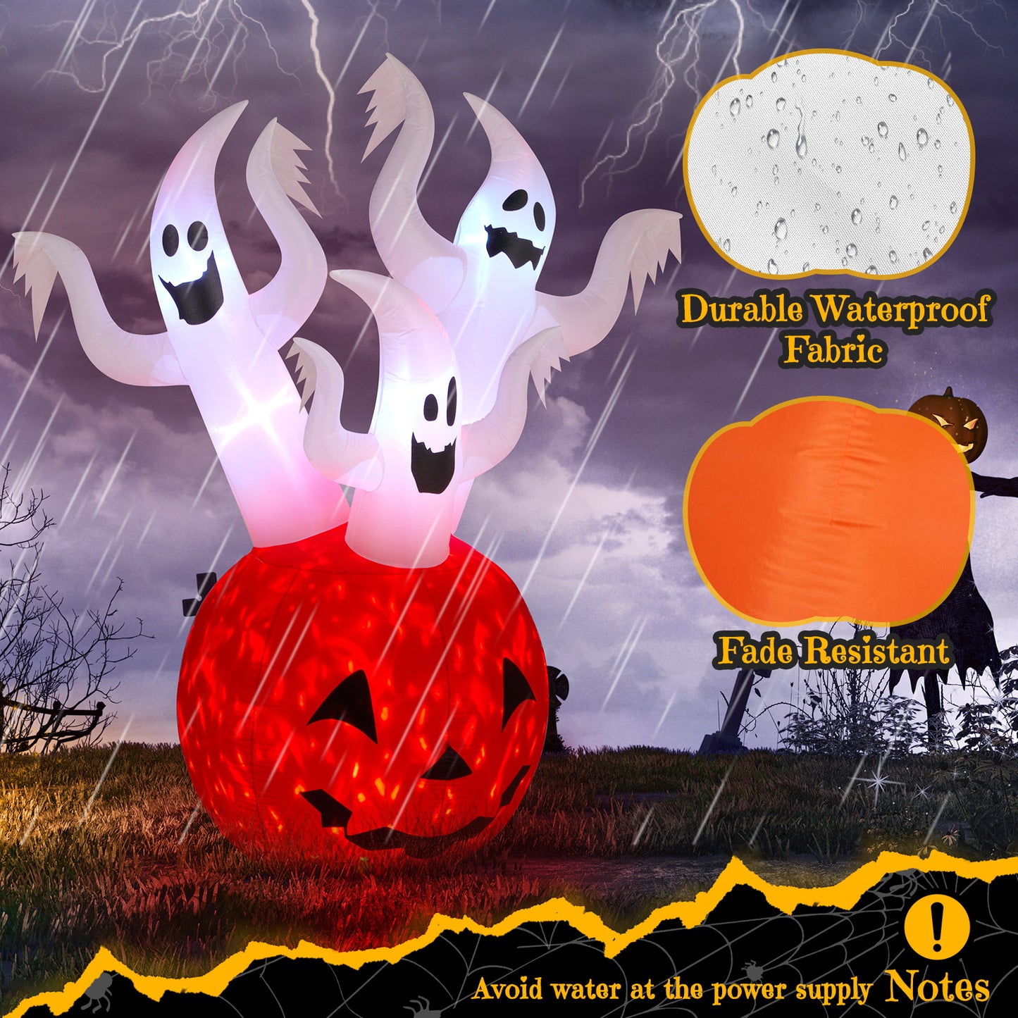 6 FT Halloween Inflatables Pumpkin Ghost Outdoor Halloween Decoration