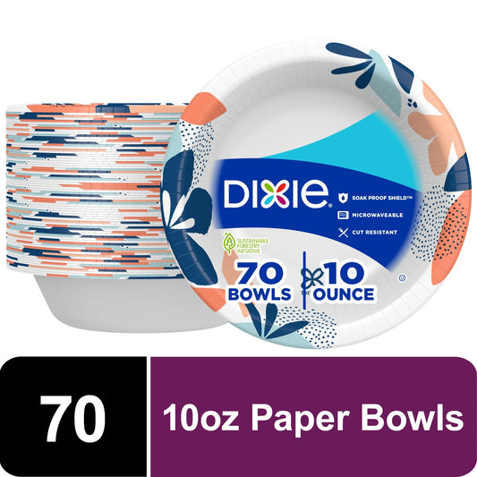 Disposable Paper Bowls, 10 Oz, Microwave-Safe, Soak-Proof, 70 Count