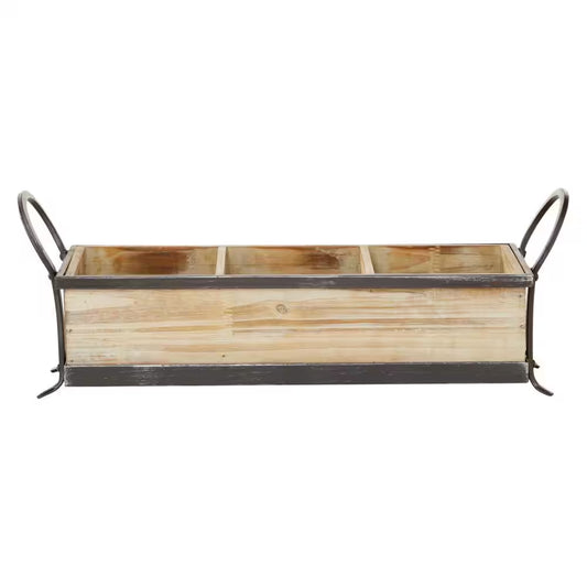 Brown Wood Decorative Tray with Dividers