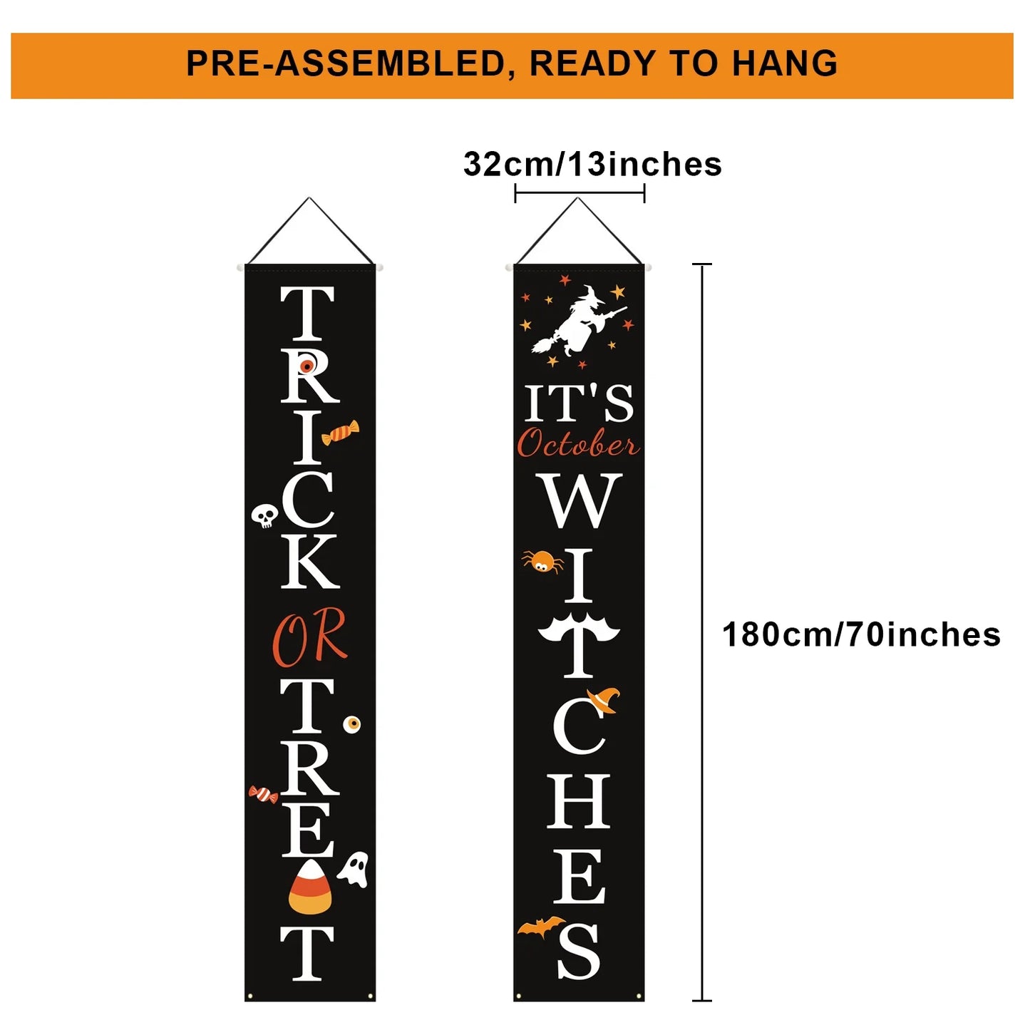 Halloween Decorations, Halloween Banners, Trick or Treat & It's October Witches Hanging Signs for Front Porch Decor, Home Indoor P