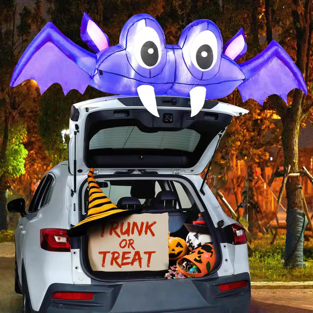 Purple Halloween Inflatable Bat Car Trunk Decor Made of Polyester