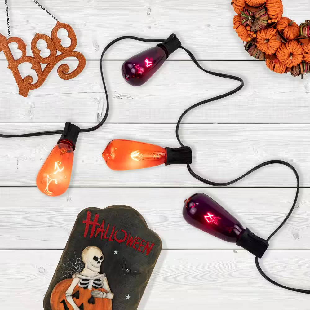 9 Ft. 10Ct Purple and Orange Edison E17 Halloween String Light Set Black Wire