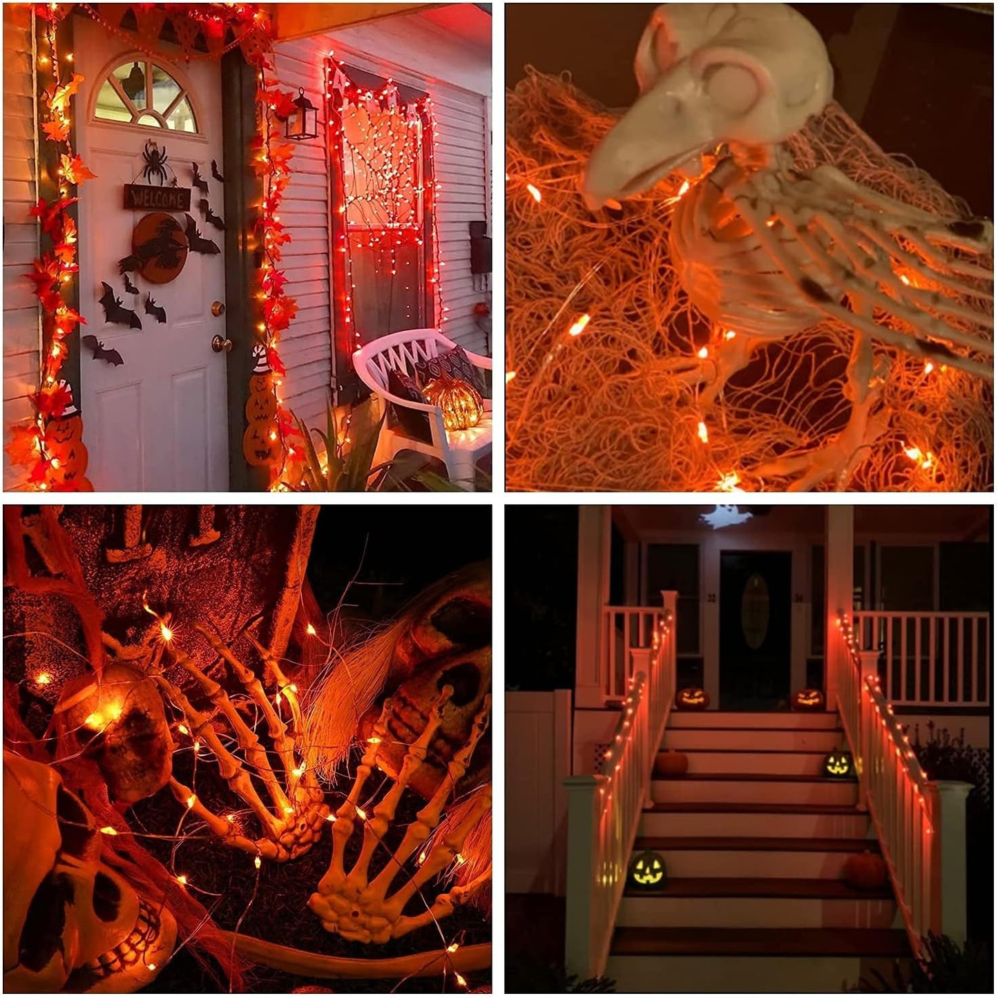 2 Pack Orange Halloween Fairy Lights, Total 200 LED 66Ft Battery Operated Halloween Lights with Remote, 8 Modes Twinkle String Lights for Halloween Xmas Tree Indoor Outdoor Decoration