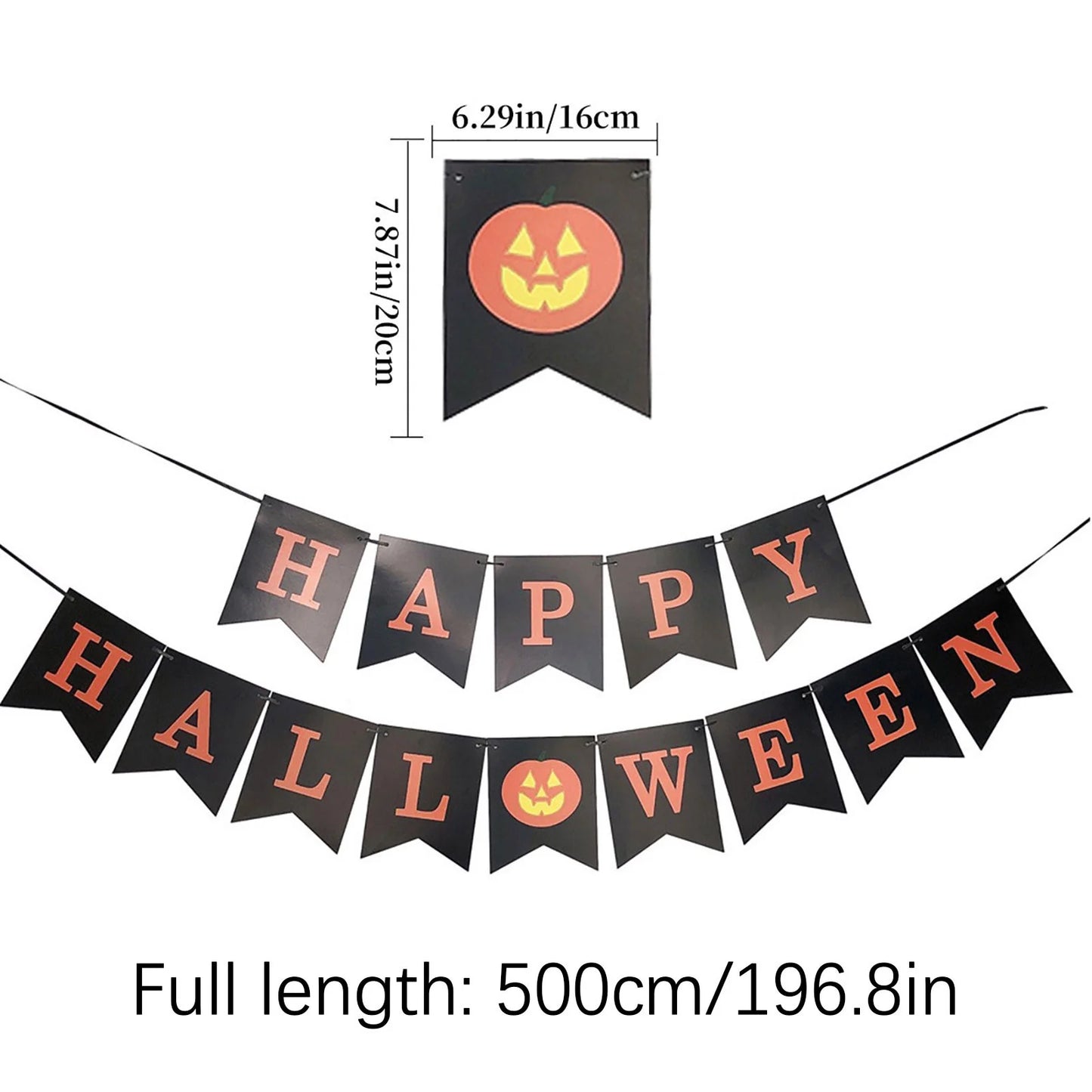 Happy Halloween Banner, Halloween Bunting Banners, Fabric No DIY Required Hanging Banner, Garland Halloween Black Orange Banner, for Halloween Home Office Party Favor Decor Supplies