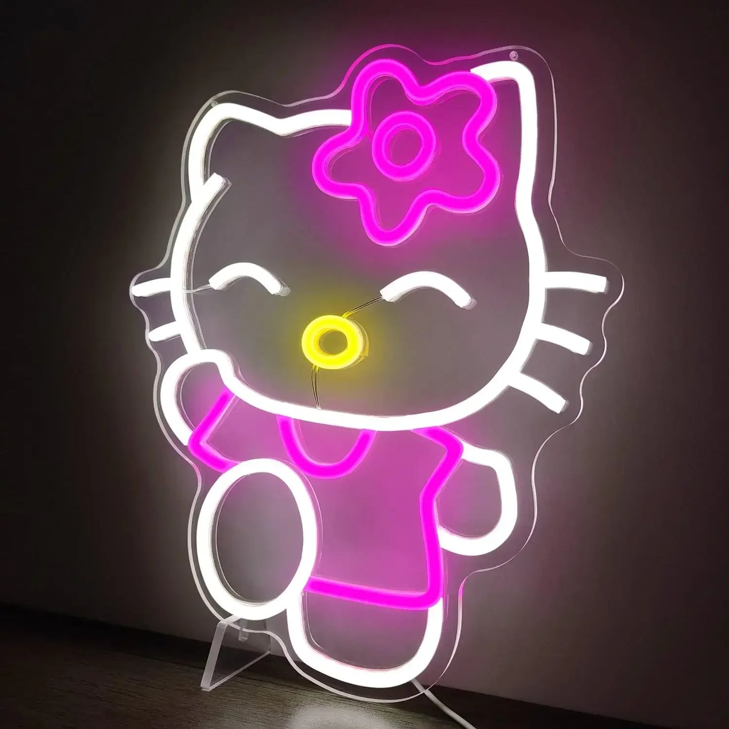 Hello Kitty Neon Sign Dimmable Kitty Neon Sign Kawaii Cat Anime Neon Sign Kitty Room Decor Lights for Girl'S Room Bedroom Gift