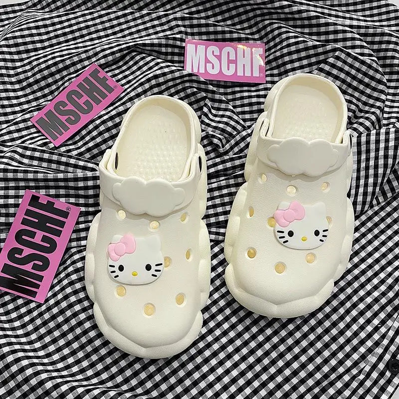 Hello Kitty Hole Shoes Cartoon Cute Girl Boy Non-Slip Baotou Thick-Soled Beach Sandals and Slippers