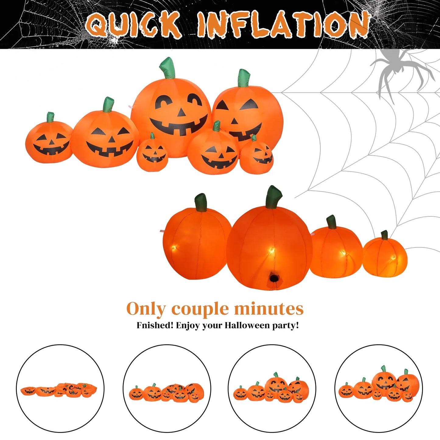 7 FT Halloween Inflatables Pumpkin, Halloween Decoration 7 Blow up Pumpkins W/ Build-In Leds for Halloween Party