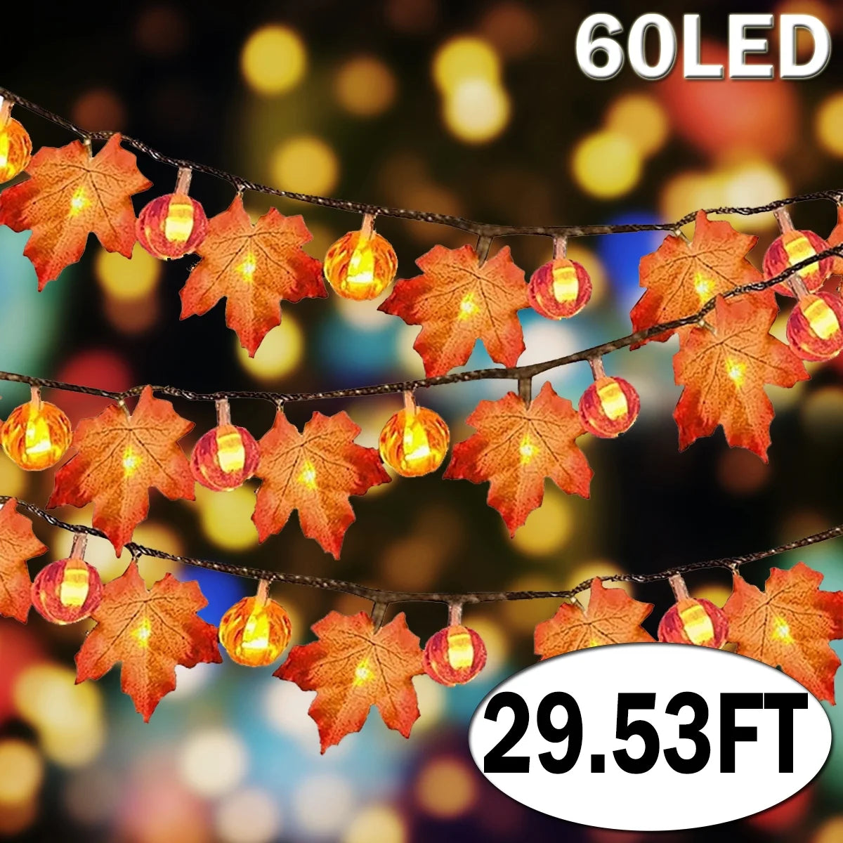 Thanksgiving String Lights Decor Pumpkin Lights for Indoor Outdoor Thanksgiving Home Party Decor, 29.53FT