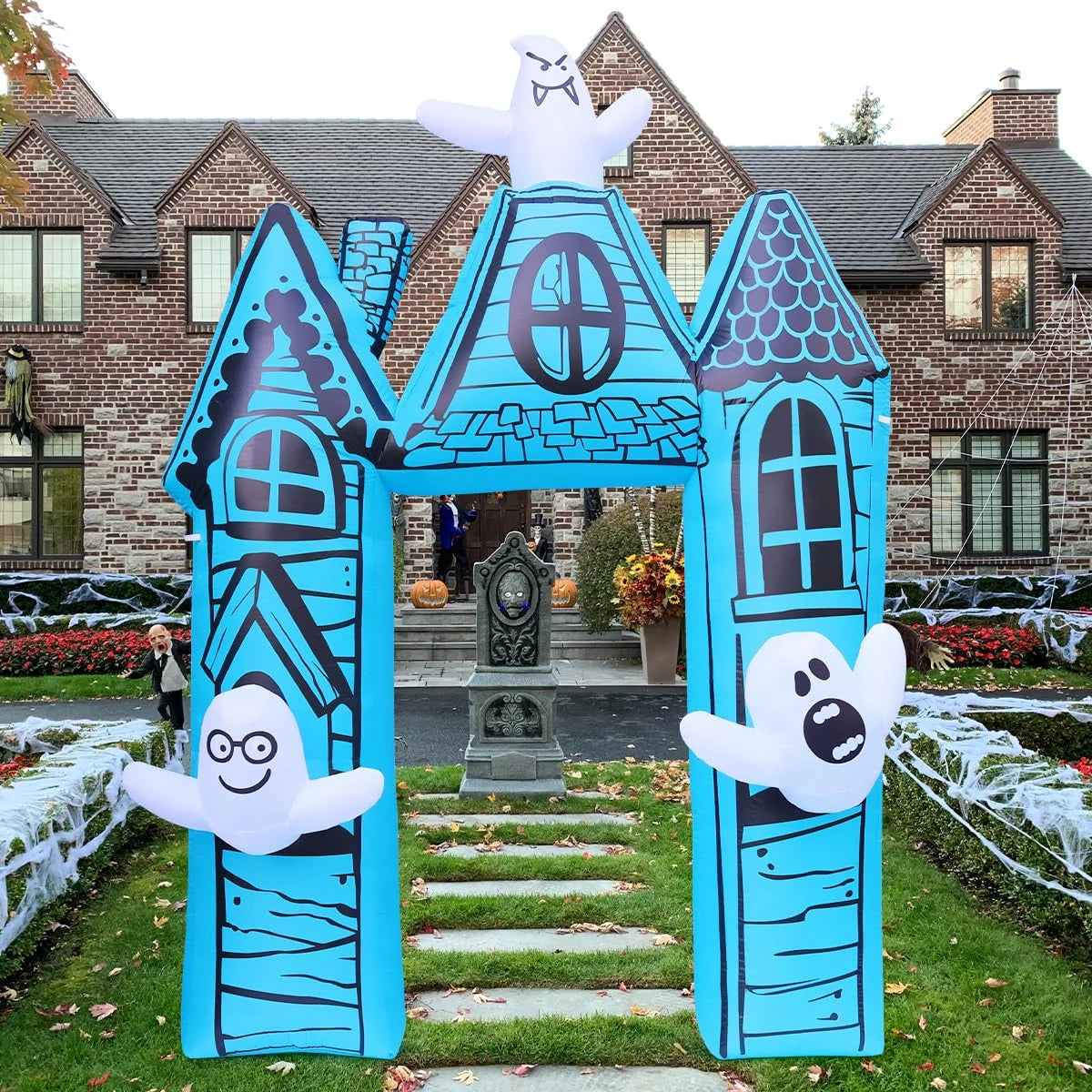 Halloween Inflatable 11.8 FT Castle Archway with Ghost, Halloween Inflatable Archway Inflatable Halloween Arch with LED Lights, Funny Halloween Decorations for Halloween/Holiday/Party