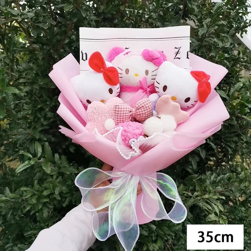 Hello Kitty Cartoon Plush Bouquet Anime Sanrio Rose Soap Flowers Doll Home Wedding Decoration Christmas Valentine'S Day Gift