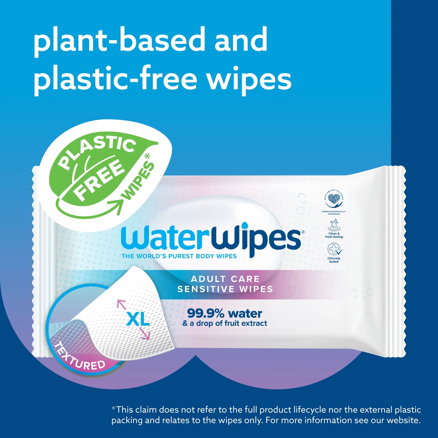 Adult Care Sensitive Wipes, 99.9% Water Based Wipes, 3 Resealable Packs (90 Wipes)