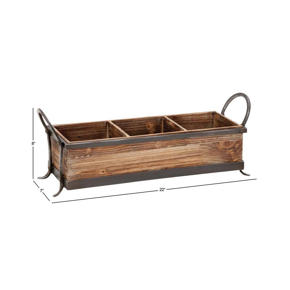 Brown Wood Decorative Tray with Dividers