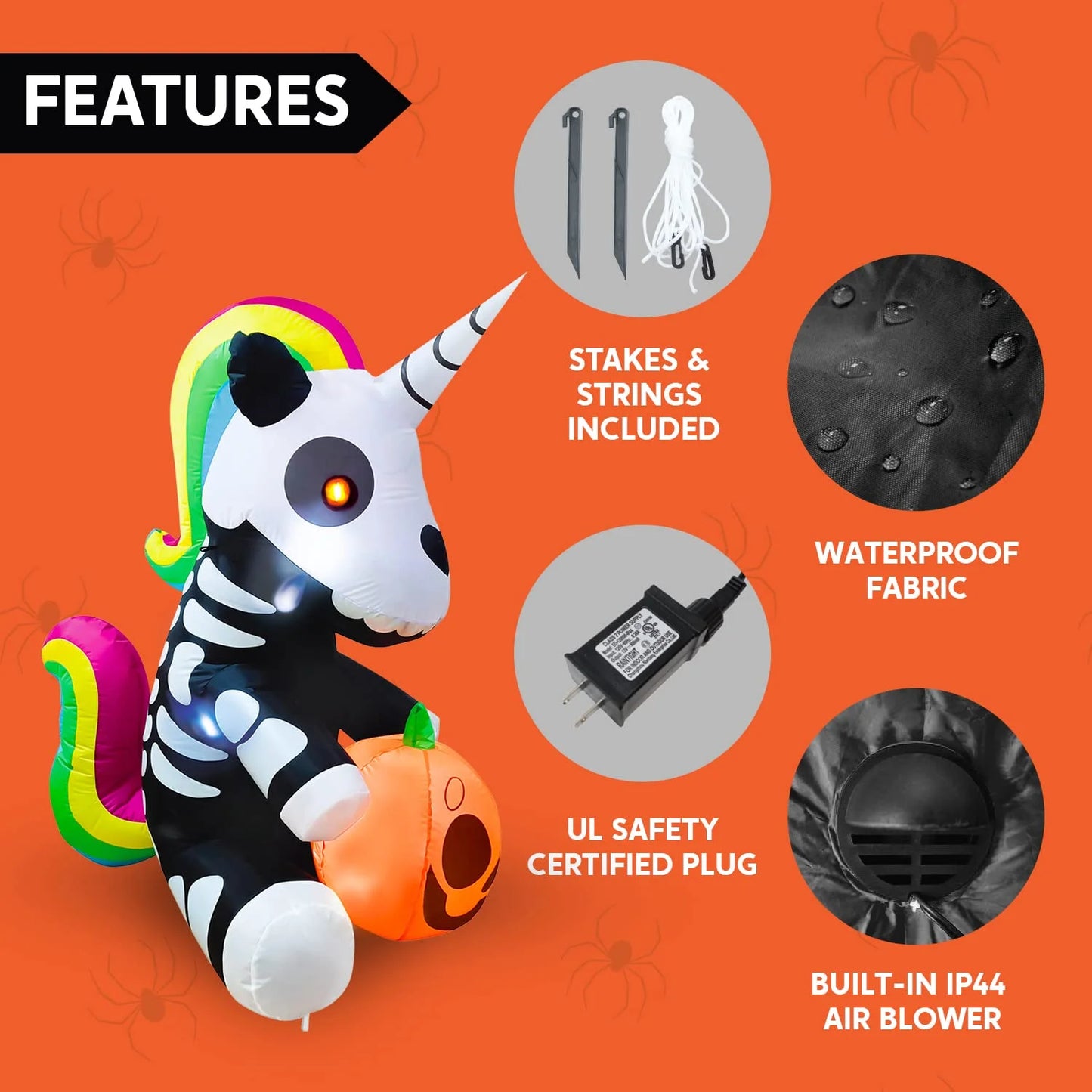 5 Ft Halloween Inflatable Sitting Skeleton Unicorn with Build-In Leds,Halloween Blow up Yard Decorations Outdoor Decorations