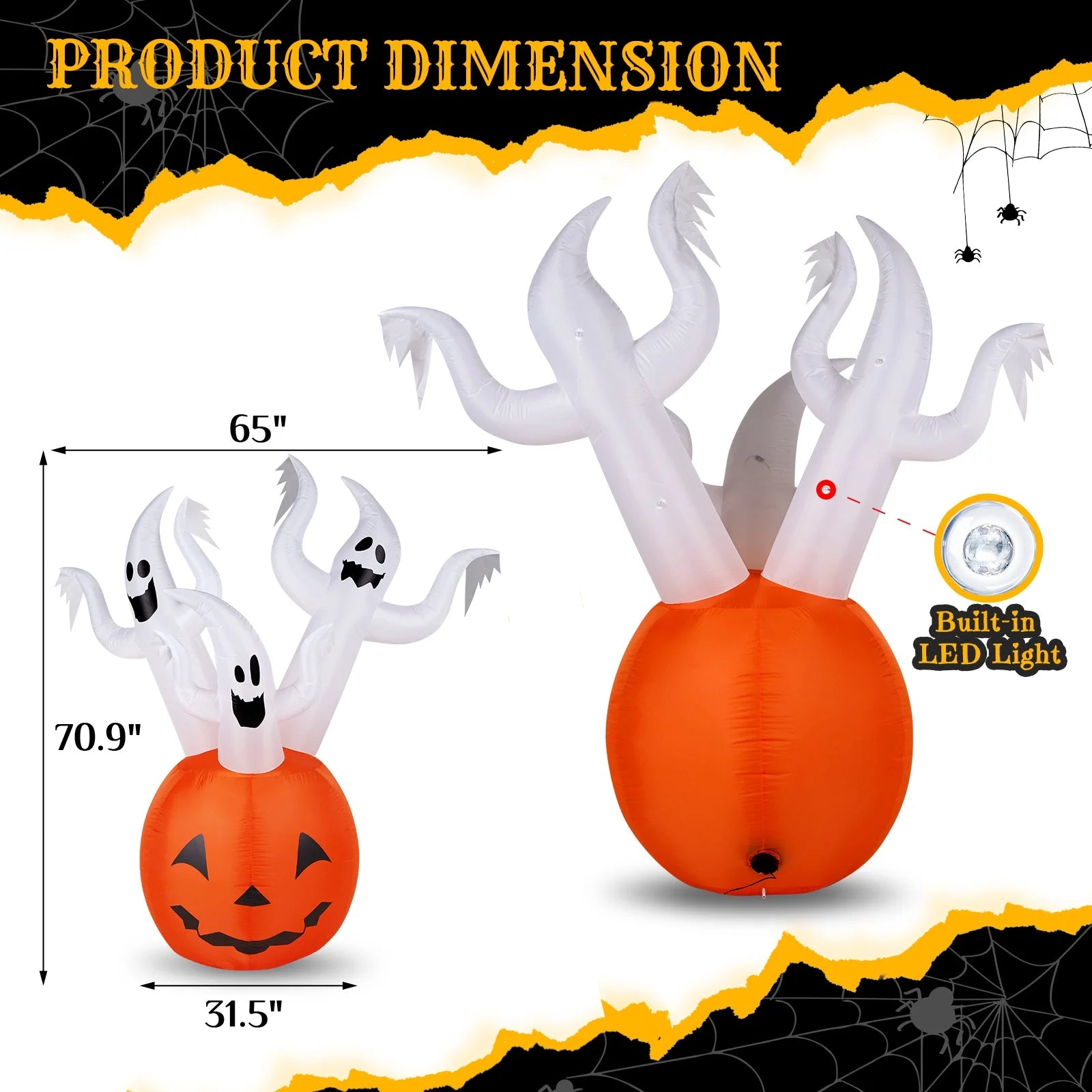 6 FT Halloween Inflatables Pumpkin Ghost Outdoor Halloween Decoration