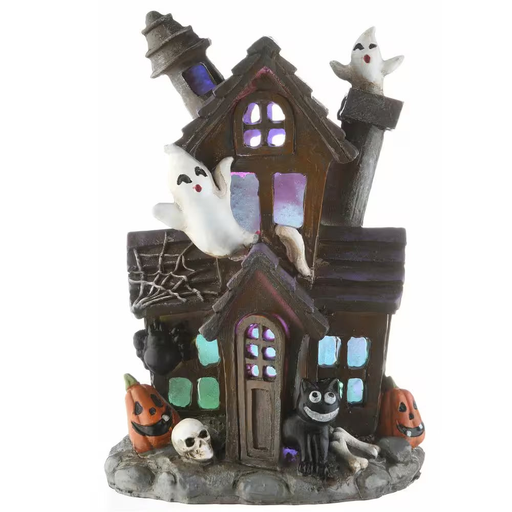 6 In. Black Haunted House with LED Light