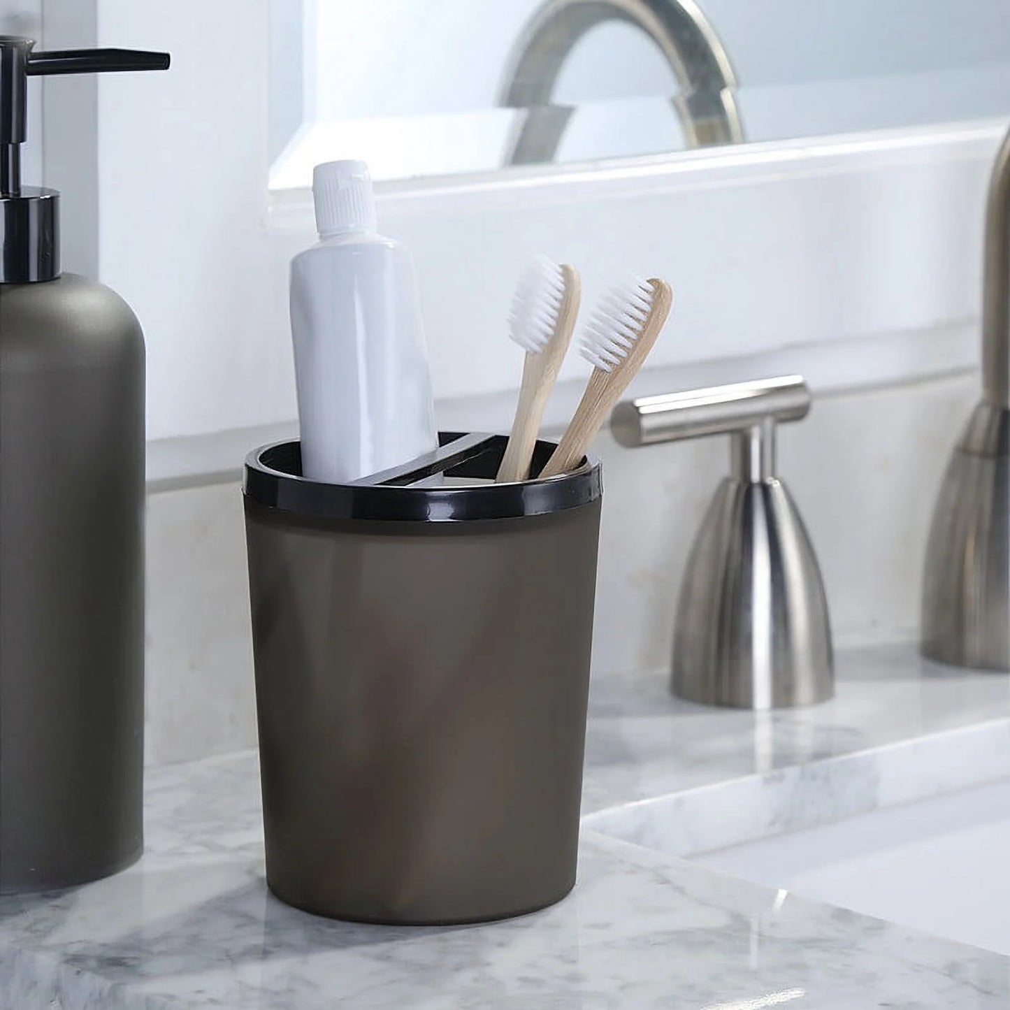 Frosted Black Plastic Toothbrush Holder