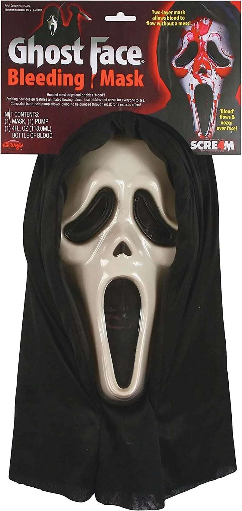 Multi-Color Plastic Halloween Scream Costume Mask, with Blood Pump for Adult