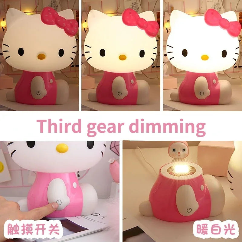 Hello Kitty 3D LED Small Night Lamp Touch Plug-In Baby Feeding Home Bedroom Dreamy Sleep Light Eye Protection Bedside Room Decor