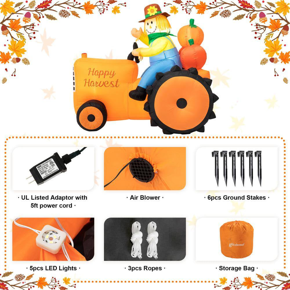 7 Ft. Fall Lighted Inflatable Tractor Decor