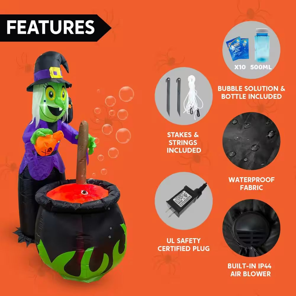 6 Ft. Multi-Color Halloween Inflatable Witch Made of Polyester