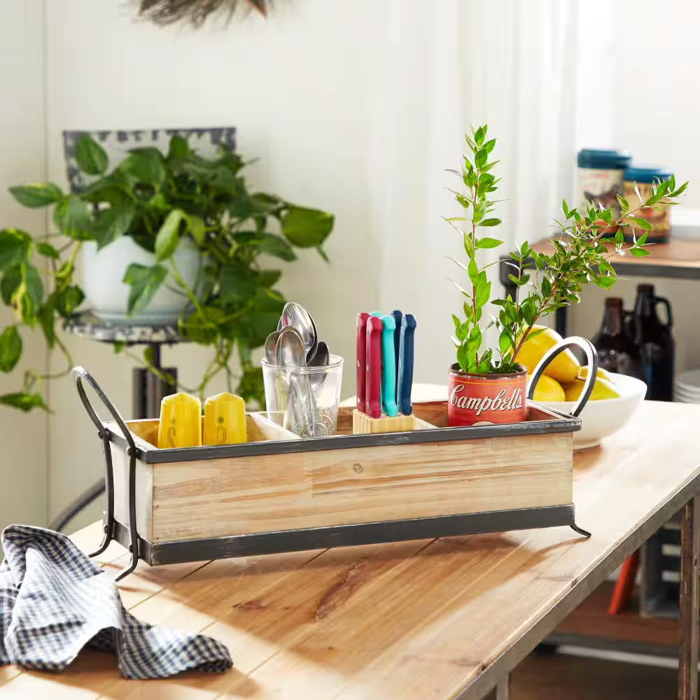 Brown Wood Decorative Tray with Dividers