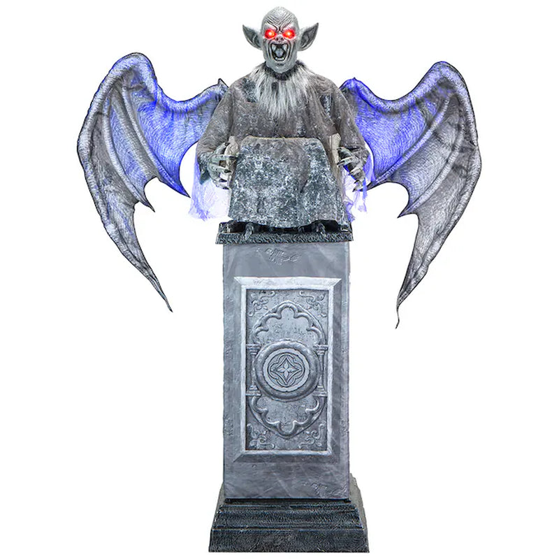 8-Ft Talking LED Gargoyle with Wings on Pedestal Animatronic