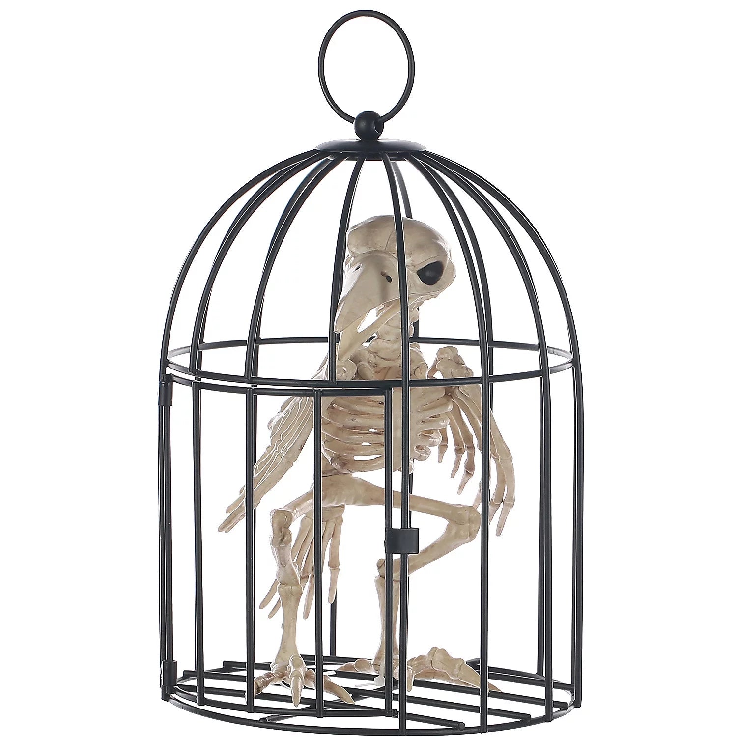 9.5" Skeleton Crow in a Cage Halloween Decoration